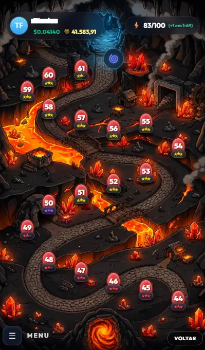 Trilha de níveis da mina — caverna de lava