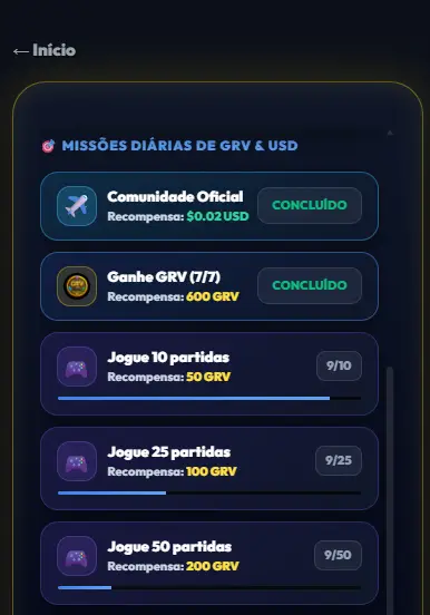 Missões diárias de GRV e USD